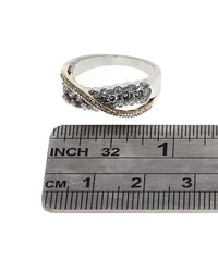 Crossover Pave Diamond Ring in White and Yellow Gold