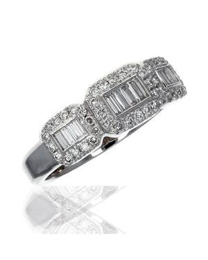 Three Station Square Halo Diamond Ring in White Gold