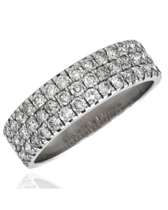 3 Row Pave Diamond Band in White Gold