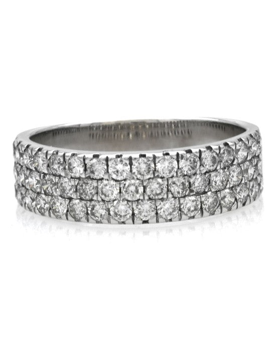 3 Row Pave Diamond Band in White Gold