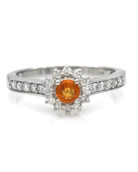 Spessartine Garnet and Diamond Flower Ring in White Gold