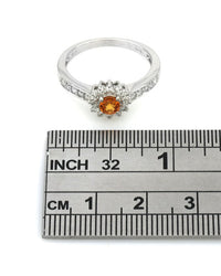 Spessartine Garnet and Diamond Flower Ring in White Gold