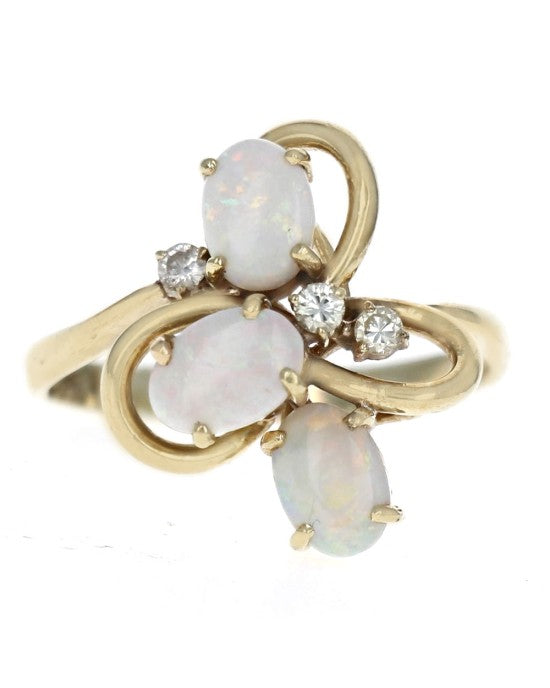 Oval Opal and Diamond Accent Ring in Yellow Gold