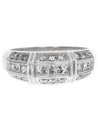 Round and Princess Diamond 3 Row Milgrain Accent Ring