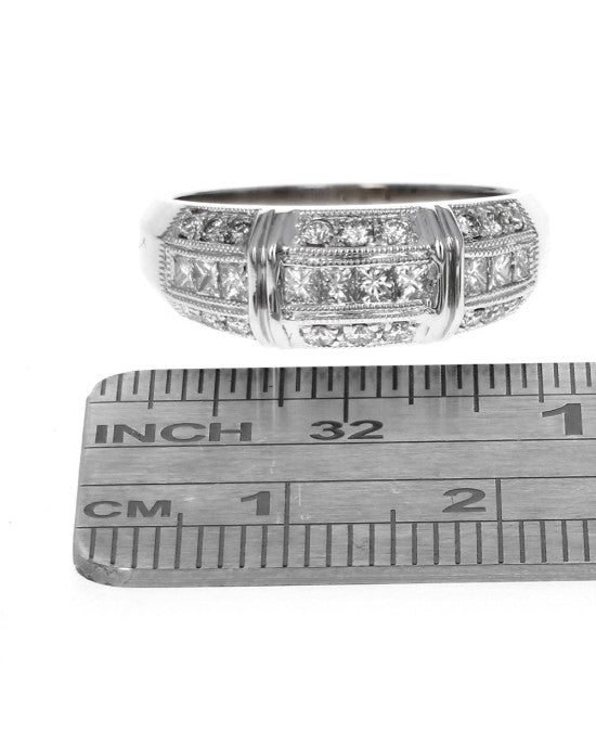 Round and Princess Diamond 3 Row Milgrain Accent Ring