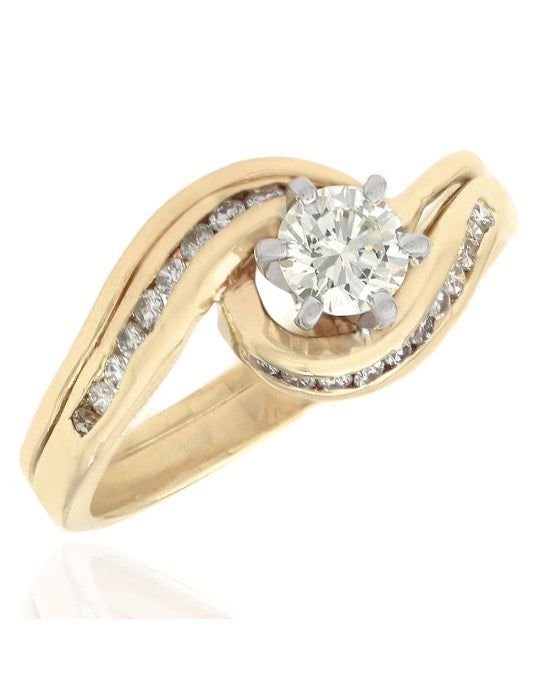 Diamond Solitaire Bypass Wedding Set in Yellow Gold