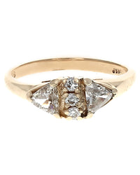 2 Stone Trilliant Diamond and Round Diamond Accent Ring in Yellow Gold