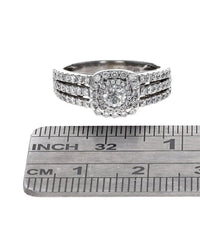 3 Row Double Halo Diamond Ring in White Gold