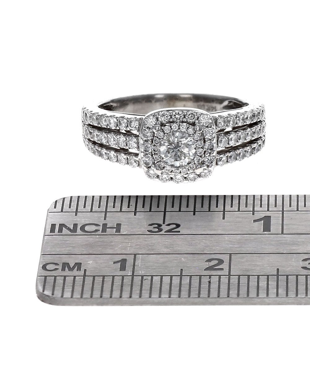 3 Row Double Halo Diamond Ring in White Gold