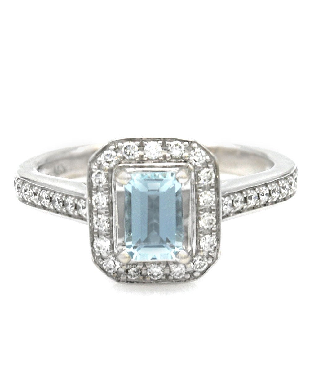 Aquamarine and Diamond Octagon Halo Ring