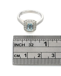 Aquamarine and Diamond Octagon Halo Ring