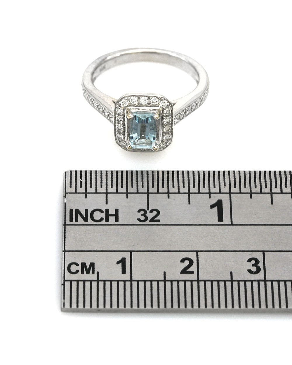 Aquamarine and Diamond Octagon Halo Ring