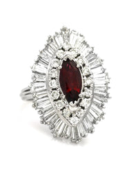 Marquise Ruby, Round and Diamond Ballerina Ring