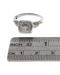 Princess Cut Diamond Square Halo Milgrain Ring in White and Yellow Gold