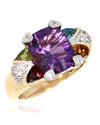 Amethyst Cushion Diamond and Mixed Gem Ring