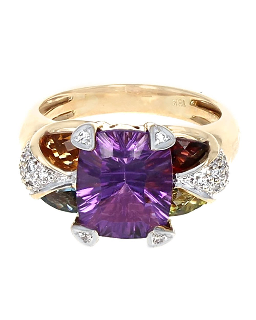 Amethyst Cushion Diamond and Mixed Gem Ring