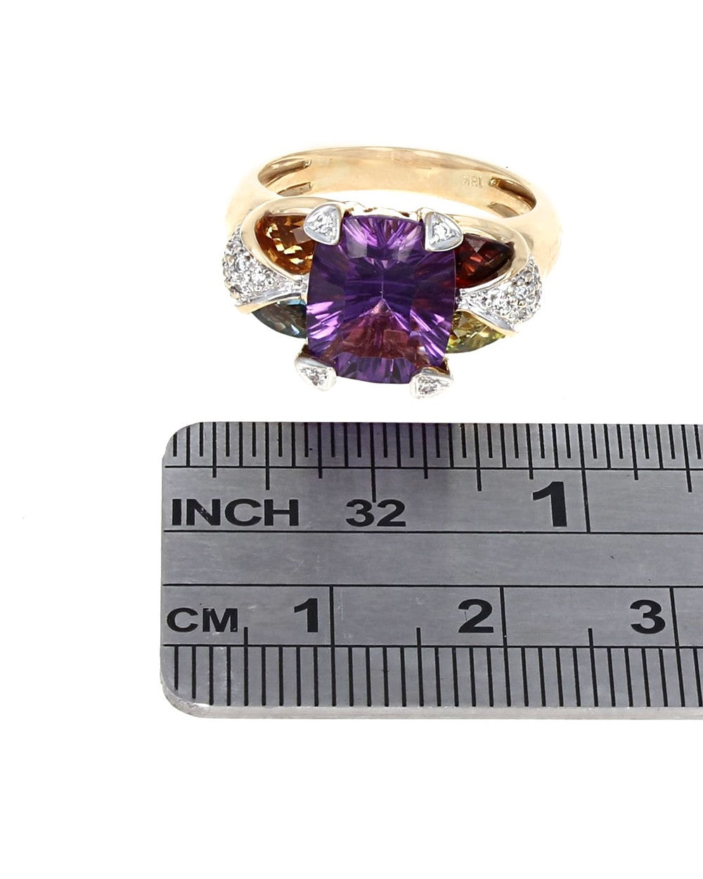 Amethyst Cushion Diamond and Mixed Gem Ring