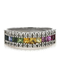 Effy Watercolors Multicolor Sapphire and Diamond Ring in White Gold