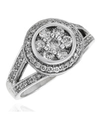 Diamond Cluster Halo Split Shank Ring in White Gold