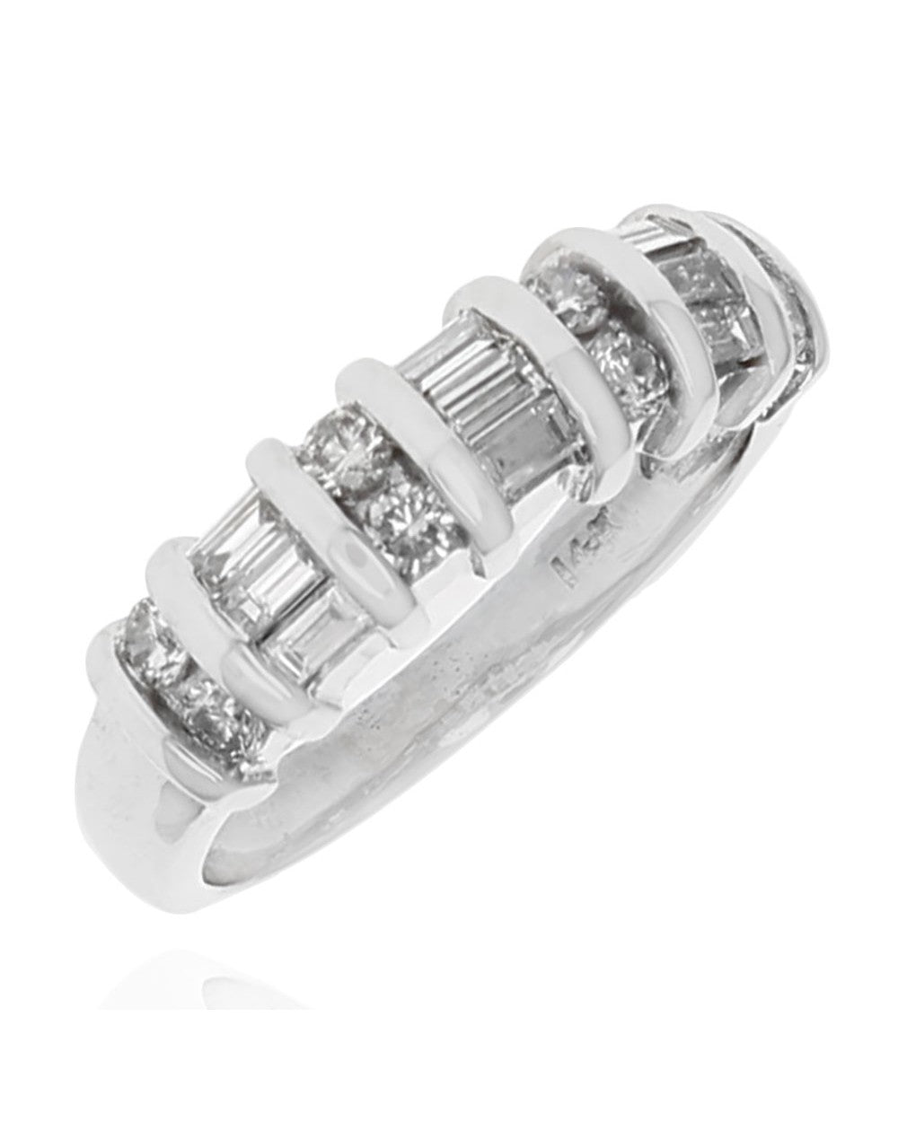 Round and Baguette Diamond Ring in White Gold