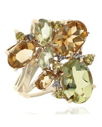 Peridot, Citrine and Diamond Cluster Split Shank Ring
