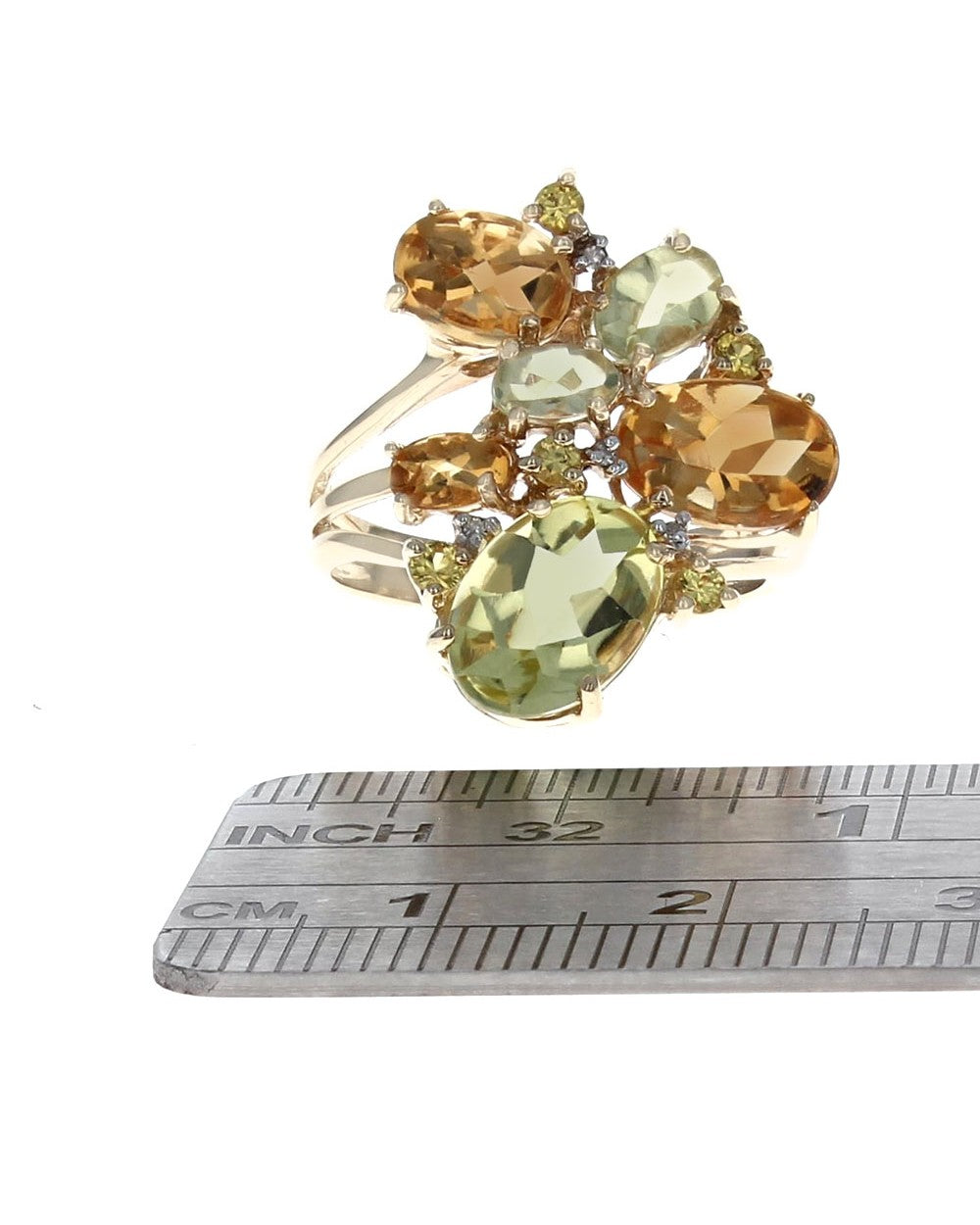 Peridot, Citrine and Diamond Cluster Split Shank Ring