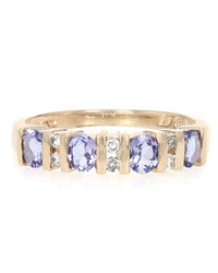 Alternating Tanzanite and Diamond Ring in Yellow Gold