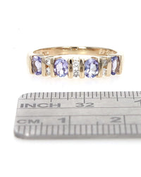 Alternating Tanzanite and Diamond Ring in Yellow Gold