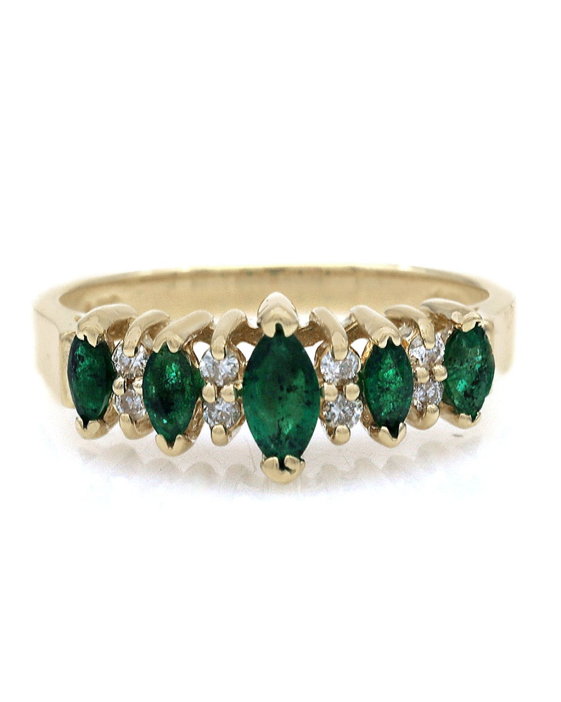 Alternating Emerald and Diamond Ring in Yellow Gold