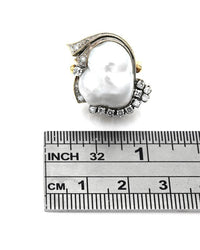 Baroque Pearl and Diamond Ring in White and Yellow Gold