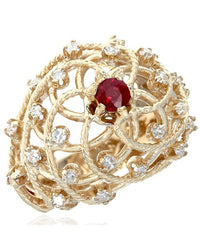 Ruby and Diamond Lattice Dome Ring