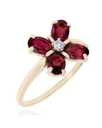 Purplish Pink Tourmaline and Diamond Flower Ring