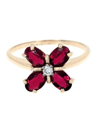 Purplish Pink Tourmaline and Diamond Flower Ring