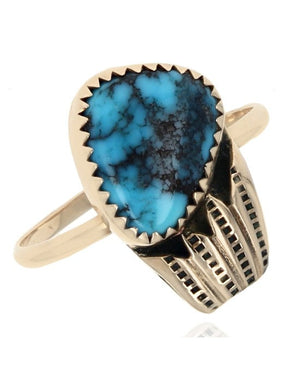Turquoise Etched Ring in Gold