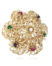 Wire Flower Dome Ring With Mixed Gemstones