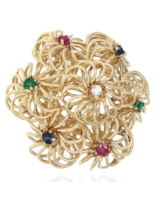 Wire Flower Dome Ring With Mixed Gemstones