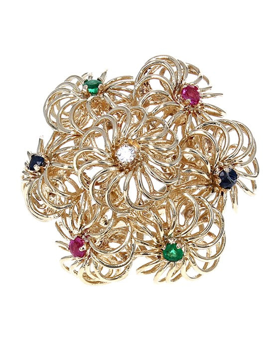 Wire Flower Dome Ring With Mixed Gemstones