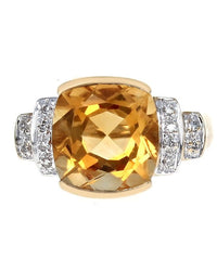 Citrine Cushion and Diamond Tapered Ring