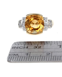 Citrine Cushion and Diamond Tapered Ring