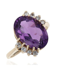 Amethyst and Diamond Accent Ring in Yellow Gold