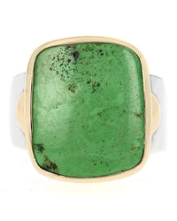 Peruvian Green Opal Cabochon Ring in Silver and Gold