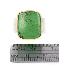 Peruvian Green Opal Cabochon Ring in Silver and Gold