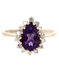 Amethyst and Diamond Halo Ring in Yellow Gold
