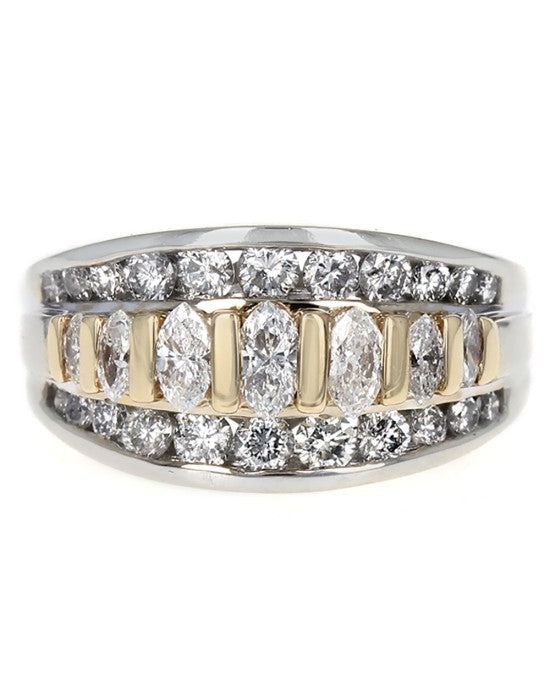 Bar Set Marquise and Round Diamond Ring