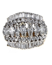 5 Row Marquise, Baguette and Round Diamond Rooftop Ring