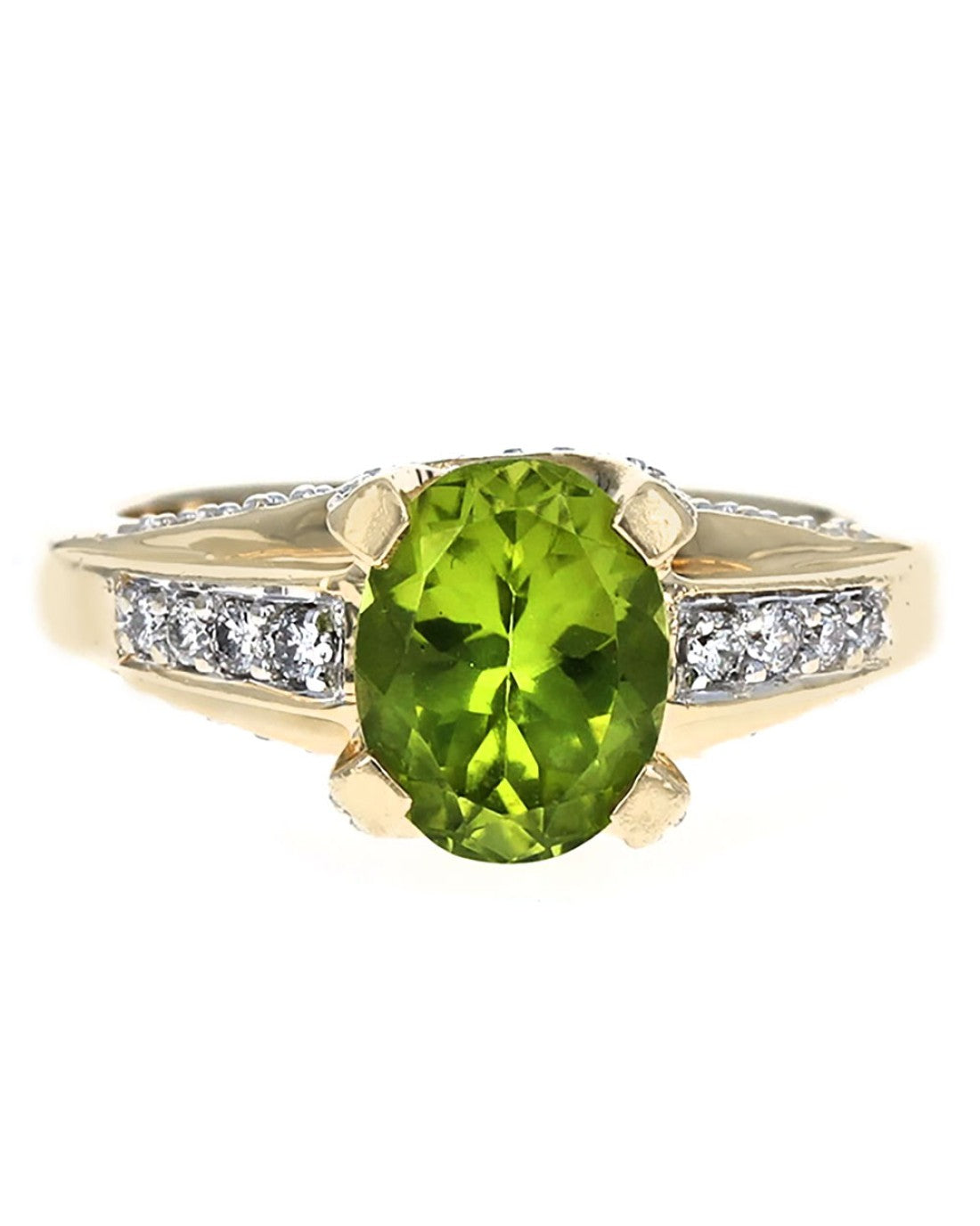 Peridot and Diamond Crossover Shank Ring
