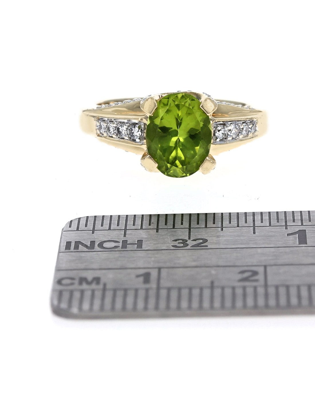 Peridot and Diamond Crossover Shank Ring