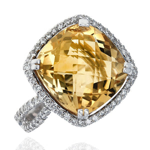Citrine Cushion Diamond Halo Ring