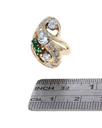 Diamond and Emerald Swirl Ring in Gold