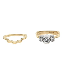 3 Stone Diamond Euro Shank Wedding Set in White and Yellow Gold